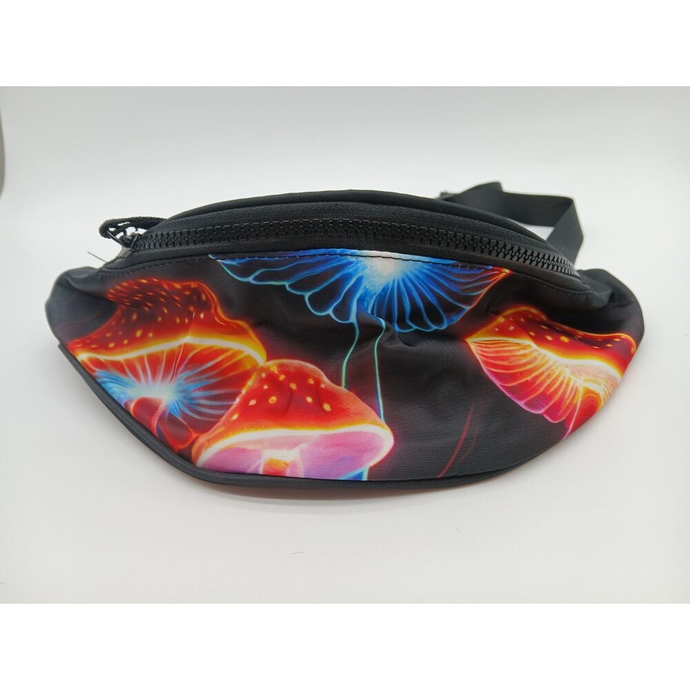 Mushrooms Bright Psychedelic Colors Fashion Casual Fanny Pack Waist Bag Black